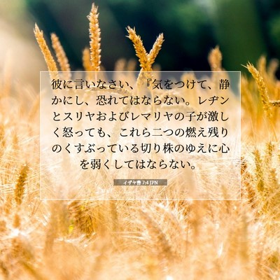 Picture 07 - イザヤ書 7:4 JPN - 彼に言いなさい、『気をつけて、静 - Bible Verse Picture
