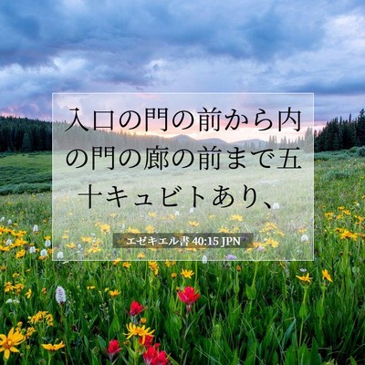 Picture 07 - エゼキエル書 40:15 JPN - 入口の門の前から内の門の廊の前ま - Bible Verse Picture