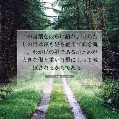 Picture 07 - エレミヤ書 14:17 JPN - この言葉を彼らに語れ、『わたしの - Bible Verse Picture