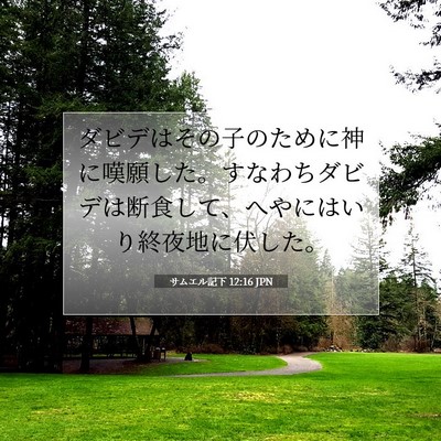 Picture 07 - サムエル記下 12:16 JPN - ダビデはその子のために神に嘆願し - Bible Verse Picture