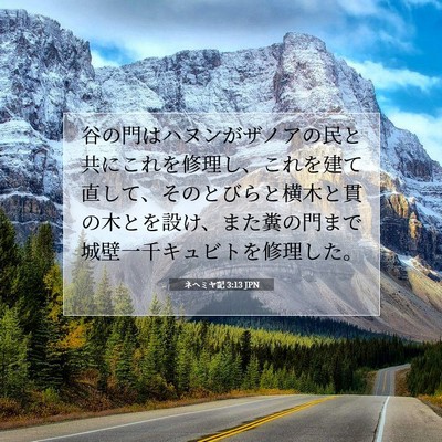 Picture 07 - ネヘミヤ記 3:13 JPN - 谷の門はハヌンがザノアの民と共に - Bible Verse Picture