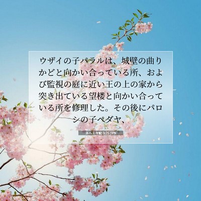Picture 07 - ネヘミヤ記 3:25 JPN - ウザイの子パラルは、城壁の曲りか - Bible Verse Picture