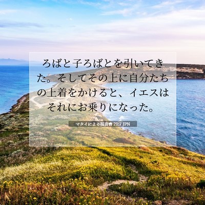 Picture 07 - マタイによる福音書 21:7 JPN - ろばと子ろばとを引いてきた。そし - Bible Verse Picture