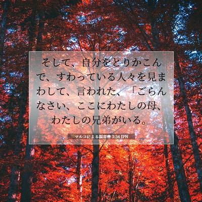 Picture 07 - マルコによる福音書 3:34 JPN - そして、自分をとりかこんで、すわ - Bible Verse Picture