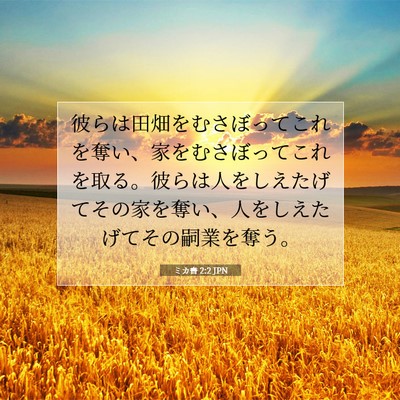 Picture 07 - ミカ書 2:2 JPN - 彼らは田畑をむさぼってこれを奪い - Bible Verse Picture
