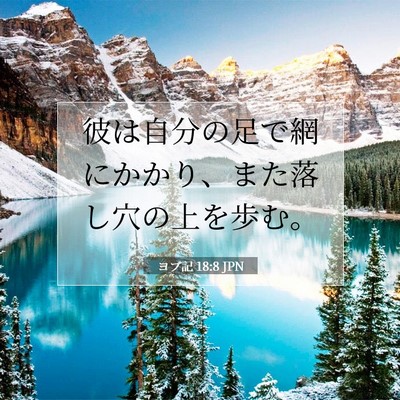 Picture 07 - ヨブ記 18:8 JPN - 彼は自分の足で網にかかり、また落 - Bible Verse Picture