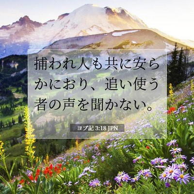 Picture 07 - ヨブ記 3:18 JPN - 捕われ人も共に安らかにおり、追い - Bible Verse Picture