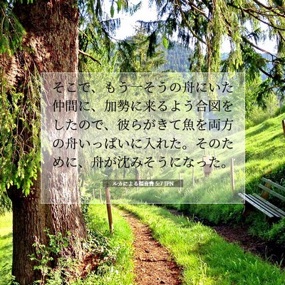 Picture 07 - ルカによる福音書 5:7 JPN - そこで、もう一そうの舟にいた仲間 - Bible Verse Picture