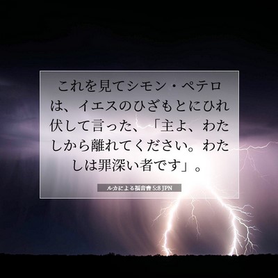 Picture 07 - ルカによる福音書 5:8 JPN - これを見てシモン・ペテロは、イエ - Bible Verse Picture