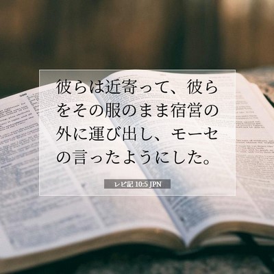 Picture 07 - レビ記 10:5 JPN - 彼らは近寄って、彼らをその服のま - Bible Verse Picture