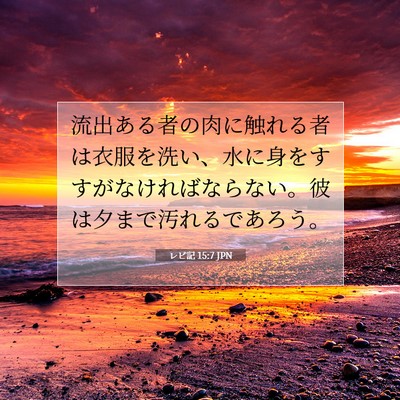 Picture 07 - レビ記 15:7 JPN - 流出ある者の肉に触れる者は衣服を - Bible Verse Picture