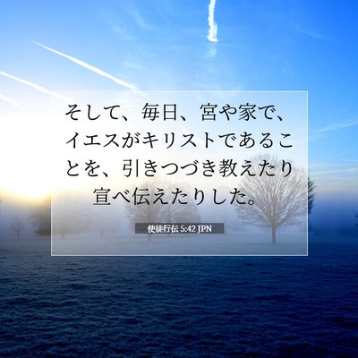 Picture 07 - 使徒行伝 5:42 JPN - そして、毎日、宮や家で、イエスが - Bible Verse Picture