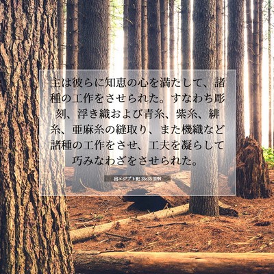 Picture 07 - 出エジプト記 35:35 JPN - 主は彼らに知恵の心を満たして、諸 - Bible Verse Picture