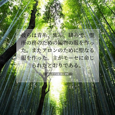 Picture 07 - 出エジプト記 39:1 JPN - 彼らは青糸、紫糸、緋糸で、聖所の - Bible Verse Picture