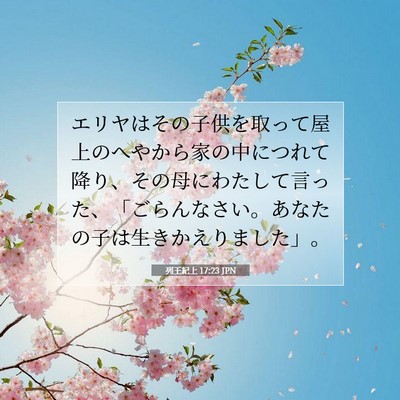 Picture 07 - 列王紀上 17:23 JPN - エリヤはその子供を取って屋上のへ - Bible Verse Picture