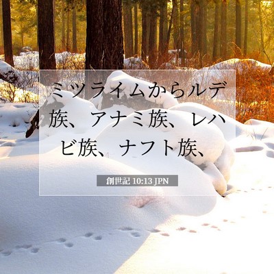 Picture 07 - 創世記 10:13 JPN - ミツライムからルデ族、アナミ族、 - Bible Verse Picture