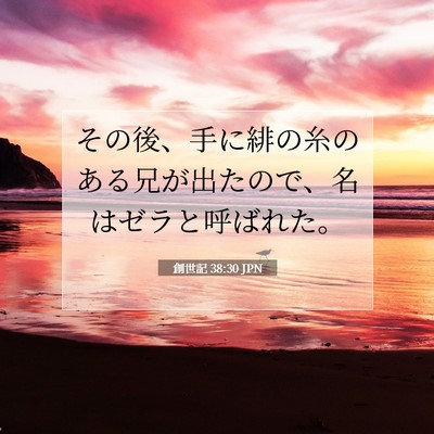 Picture 07 - 創世記 38:30 JPN - その後、手に緋の糸のある兄が出た - Bible Verse Picture