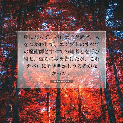 Picture 07 - 創世記 41:8 JPN - 朝になって、パロは心が騒ぎ、人を - Bible Verse Picture