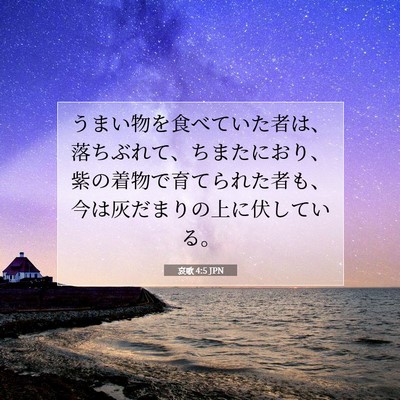 Picture 07 - 哀歌 4:5 JPN - うまい物を食べていた者は、落ちぶ - Bible Verse Picture