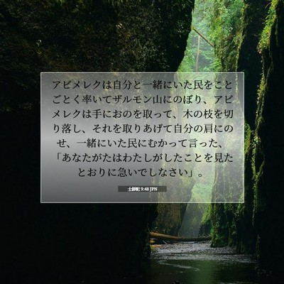 Picture 07 - 士師記 9:48 JPN - アビメレクは自分と一緒にいた民を - Bible Verse Picture