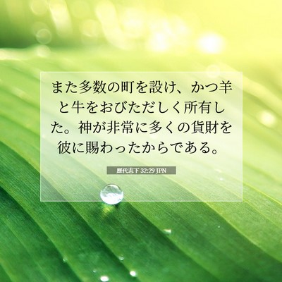 Picture 07 - 歴代志下 32:29 JPN - また多数の町を設け、かつ羊と牛を - Bible Verse Picture