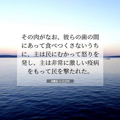 Picture 07 - 民数記 11:33 JPN - その肉がなお、彼らの歯の間にあっ - Bible Verse Picture