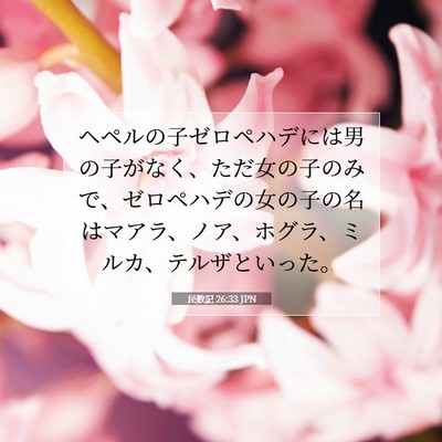 Picture 07 - 民数記 26:33 JPN - ヘペルの子ゼロペハデには男の子が - Bible Verse Picture