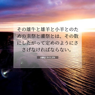 Picture 07 - 民数記 29:21 JPN - その雄牛と雄羊と小羊とのための素 - Bible Verse Picture