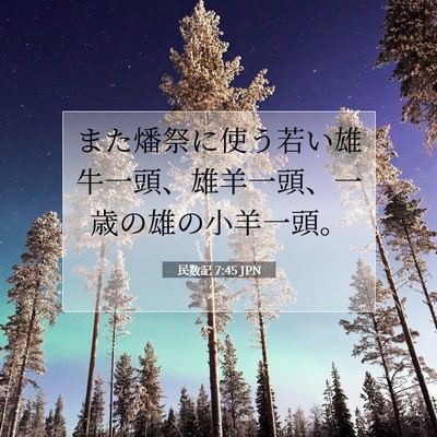 Picture 07 - 民数記 7:45 JPN - また燔祭に使う若い雄牛一頭、雄羊 - Bible Verse Picture