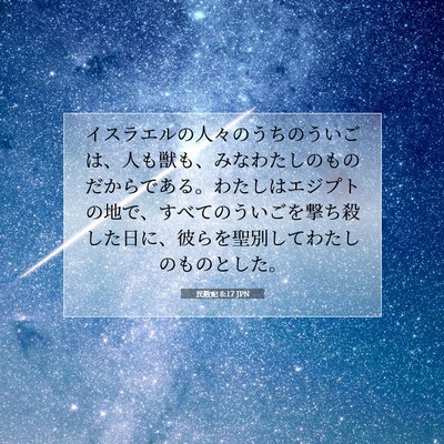 Picture 07 - 民数記 8:17 JPN - イスラエルの人々のうちのういごは - Bible Verse Picture