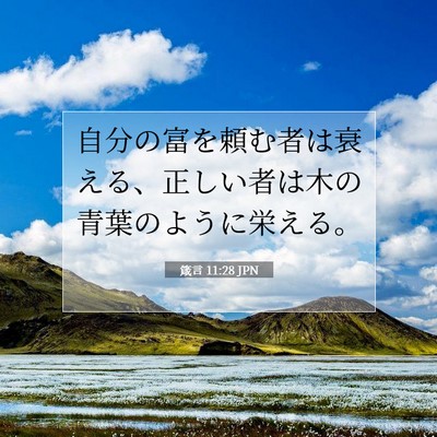 Picture 07 - 箴言 11:28 JPN - 自分の富を頼む者は衰える、正しい - Bible Verse Picture