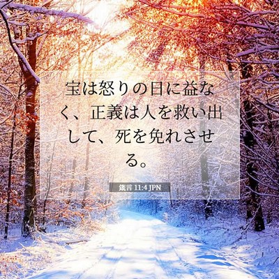 Picture 07 - 箴言 11:4 JPN - 宝は怒りの日に益なく、正義は人を - Bible Verse Picture