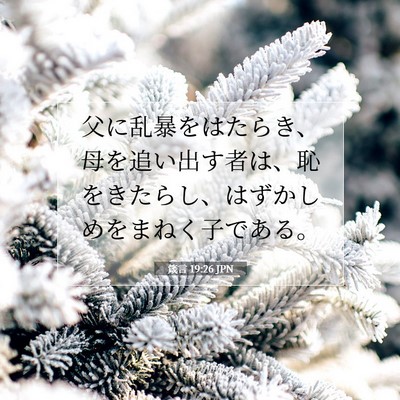 Picture 07 - 箴言 19:26 JPN - 父に乱暴をはたらき、母を追い出す - Bible Verse Picture