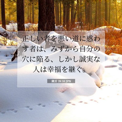 Picture 07 - 箴言 28:10 JPN - 正しい者を悪い道に惑わす者は、み - Bible Verse Picture
