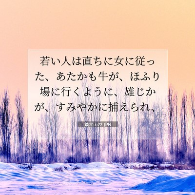Picture 07 - 箴言 7:22 JPN - 若い人は直ちに女に従った、あたか - Bible Verse Picture