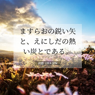 Picture 07 - 詩篇 120:4 JPN - ますらおの鋭い矢と、えにしだの熱 - Bible Verse Picture